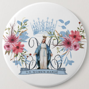 Holy Name of Mary Religious Virgin Mother Floral   6 Cm Round Badge