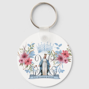 Holy Name of Mary Religious Virgin Mother Floral  Key Ring