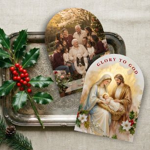 Holy Nativity Religious Arch Gold Photo TMF2 Holiday Card