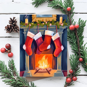 Holy Night Christmas Stockings Watercolor Holiday Card