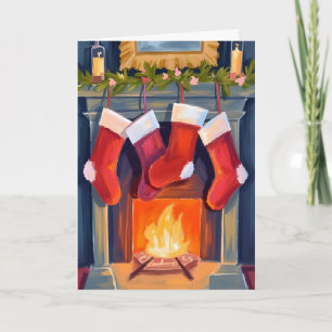 Holy Night   Christmas Stockings Watercolor Holiday Card