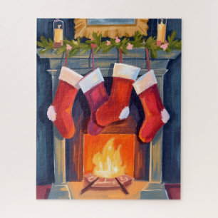 Holy Night Christmas Stockings Watercolor Jigsaw Puzzle