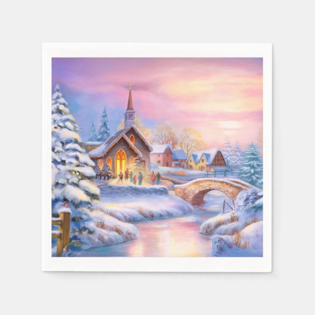 Holy night, holiday winter scene napkin (Front)