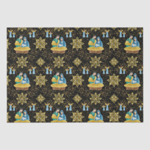 Holy Night Nativity Golden Snowflakes Pattern Tissue Paper