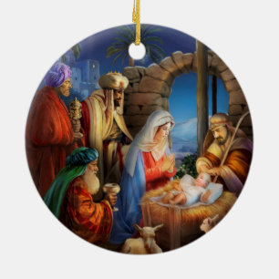 Holy night, nativity scene ceramic ornament