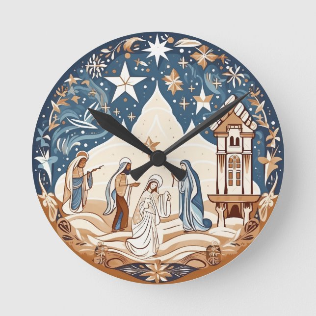 Holy Night – Nativity Scene  Round Clock (Front)