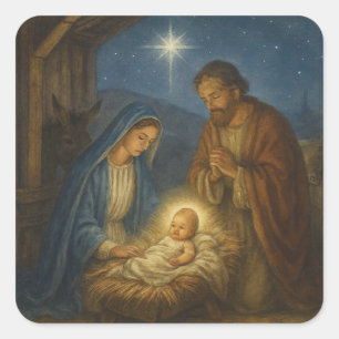 Holy Night: The Nativity of Christ Square Sticker
