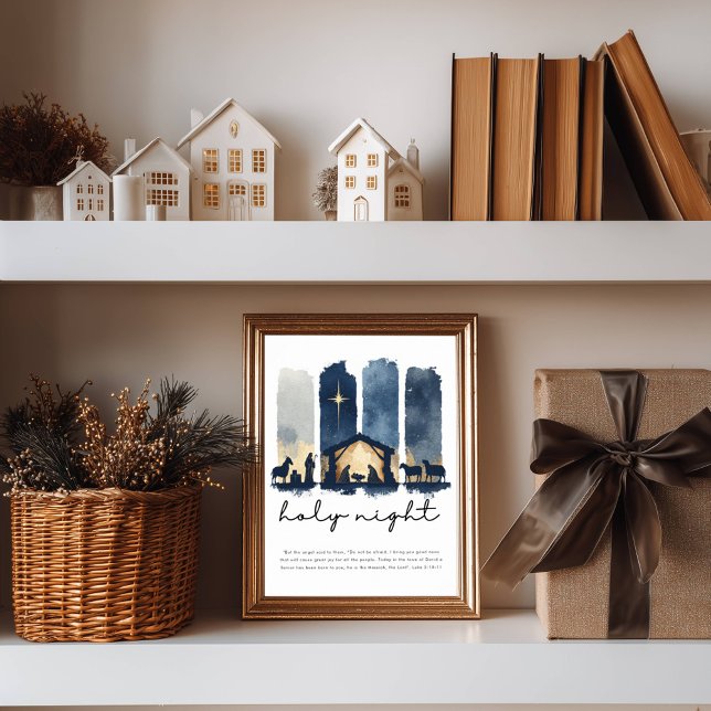 Holy Night Watercolor Nativity Christian Christmas Poster (Creator Uploaded)