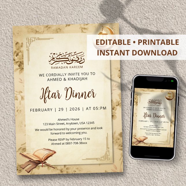 Holy Quran and Crescent Moon Ramadan Iftar Dinner Invitation (Creator Uploaded)