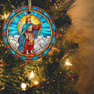 Holy Saviour Stained Glass Christmas Ceramic Ornament
