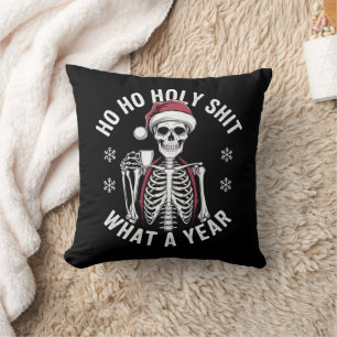 Holy Shirt What A Year Christmas Humour Skeleton Cushion