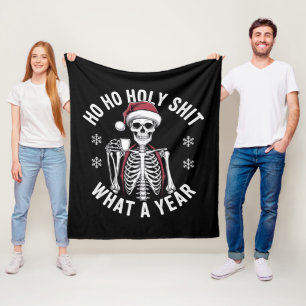 Holy Shirt What A Year Christmas Humour Skeleton Fleece Blanket