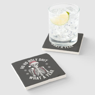 Holy Shirt What A Year Christmas Humour Skeleton  Stone Coaster
