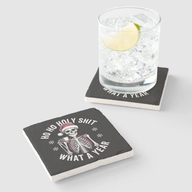 Holy Shirt What A Year Christmas Humour Skeleton  Stone Coaster (Side)