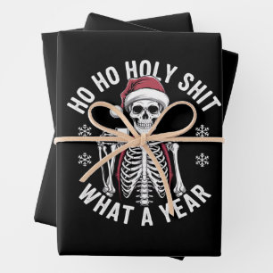 Holy Shirt What A Year Christmas Humour Skeleton Wrapping Paper Sheet