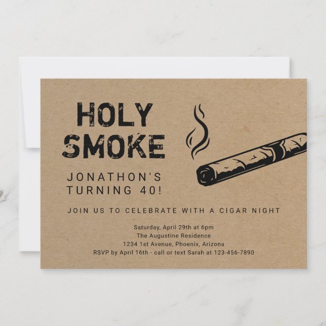Holy Smoke Cigar Night Birthday Retirement Party Invitation (Front)