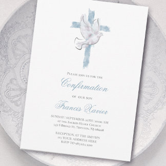 Holy Spirit blue cross Confirmation Invitation