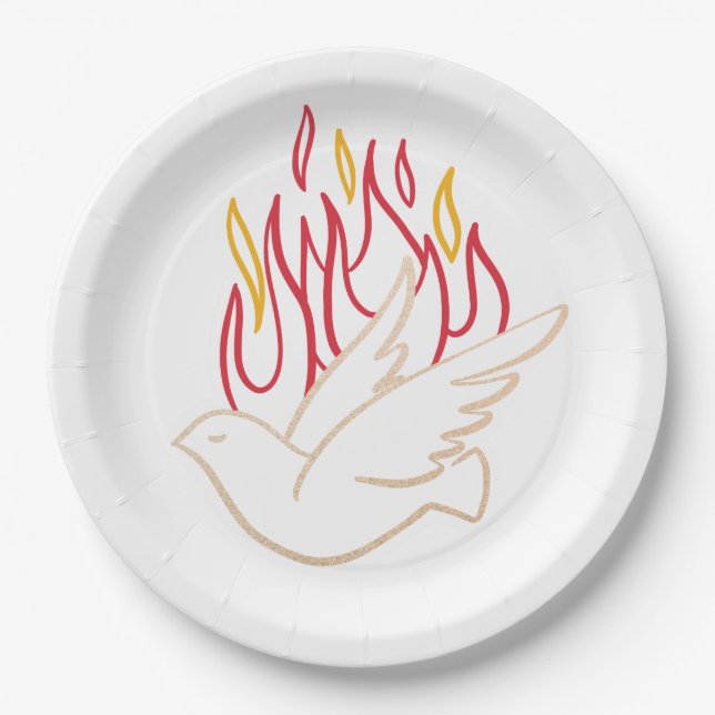 Holy Spirit -  Dove and Flames Illustration  Paper Plate (Front)