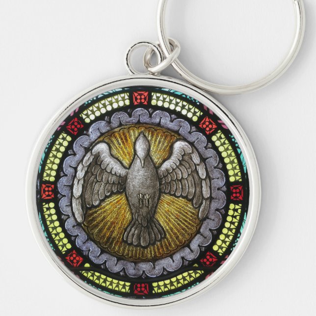 Holy Spirit Stained Glass Confirmation RCIA Key Ring (Front)
