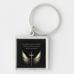 Holy Spirit Wings with Cross and Scripture Key Ring