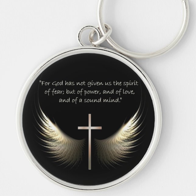 Holy Spirit Wings with Cross and Scripture Verse Key Ring (Front)
