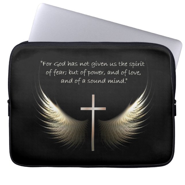 Holy Spirit with Christian Cross and Scripture Laptop Sleeve (Front)