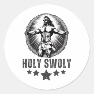Holy Swoly Bodybuilding Jesus Fitness Funny Gym Classic Round Sticker