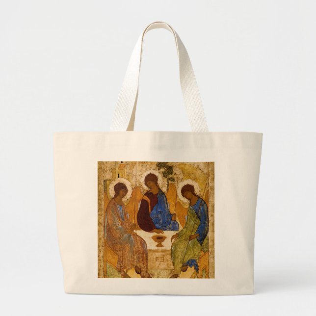 Holy Trinity Icon Rublev Byzantine Catholic Gift L Large Tote Bag (Front)