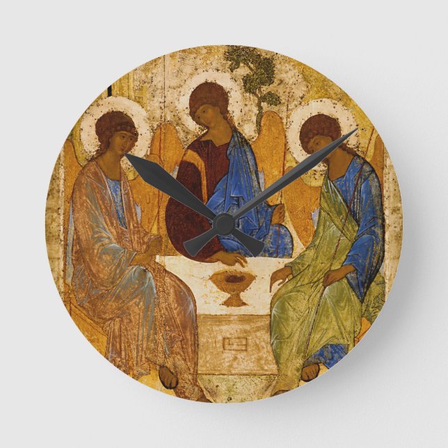 Holy Trinity Icon Rublev Orthodox Byzantine Round Clock (Front)