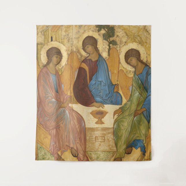 Holy Trinity Russian Orthodox Icon - Three Angels Tapestry (Front)