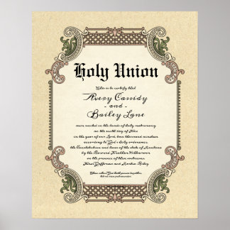 Holy Union Trellis Wedding Certificate Poster