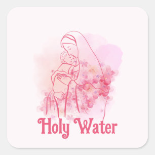 Holy Water Pink Floral Virgin Mary Jesus Custom Square Sticker