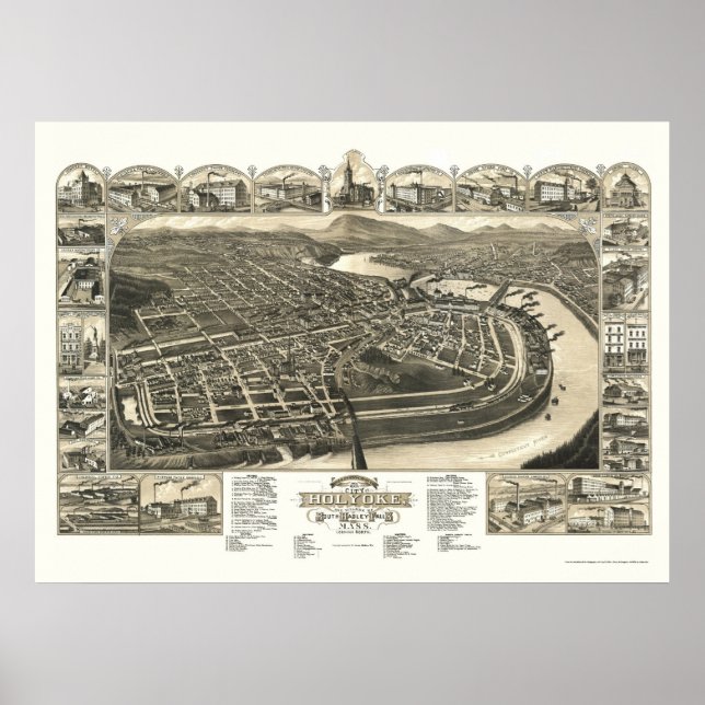 Holyoke, MA Panoramic Map - 1881 Poster (Front)