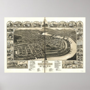 Holyoke Massachusetts 1881 Antique Panoramic Map Poster