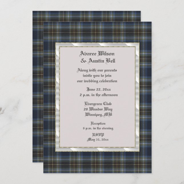 Holyrood Tartan With Pearl Frame Invitation (Front/Back)