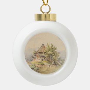 Holzhütte am See – Carl Lafite Ceramic Ball Christmas Ornament