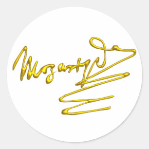 HOMAGE TO MOZART / 3D Gold Signature ,white Classic Round Sticker