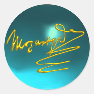 HOMAGE TO MOZART,blue aquamarine, turquase Classic Round Sticker