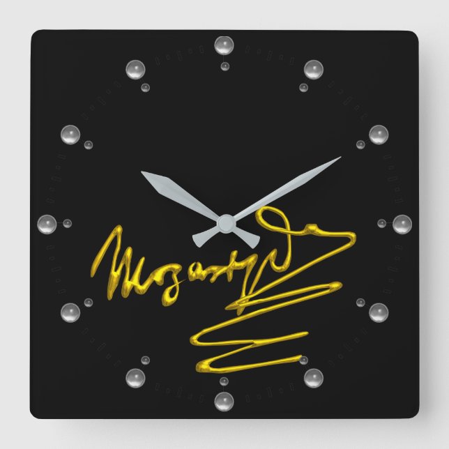 HOMAGE TO MOZART Gold Signature Of Composer Black Square Wall Clock (Front)