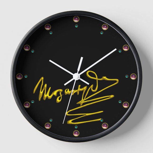 HOMAGE TO MOZART Gold Signature Of Composer Black Wall Clock (Front)