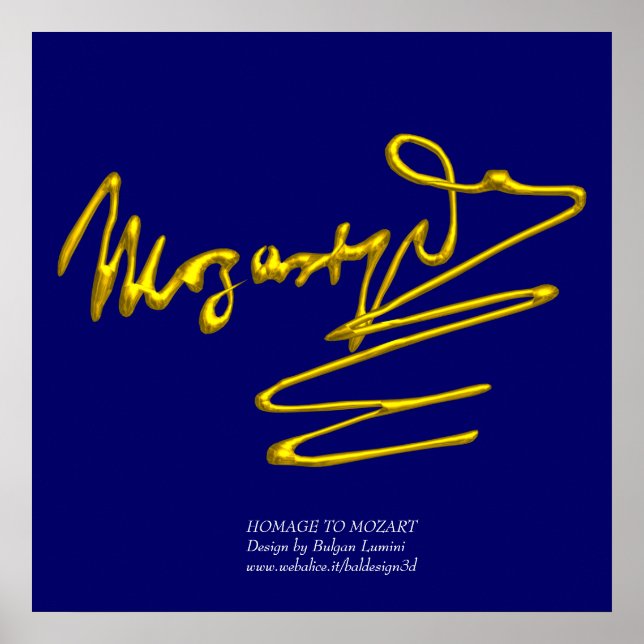 HOMAGE TO MOZART Gold Signature Of Composer Blue Poster (Front)