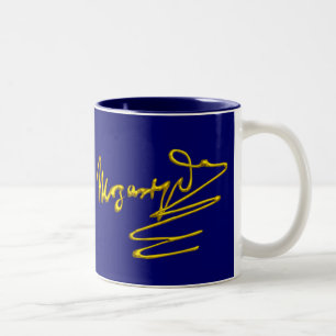 HOMAGE TO MOZART Gold Signature Of Composer Blue Two-Tone Coffee Mug