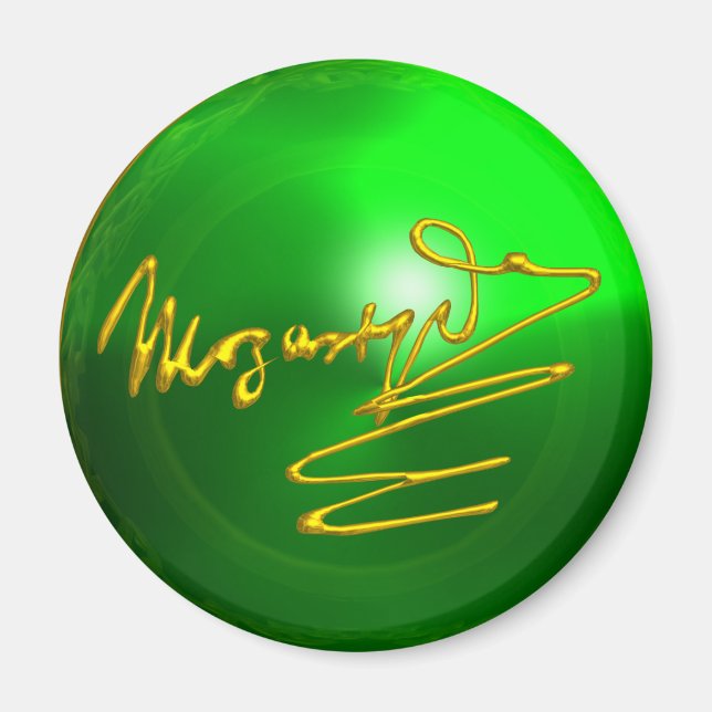 HOMAGE TO MOZART Gold Signature of Composer Green Magnet (Front)