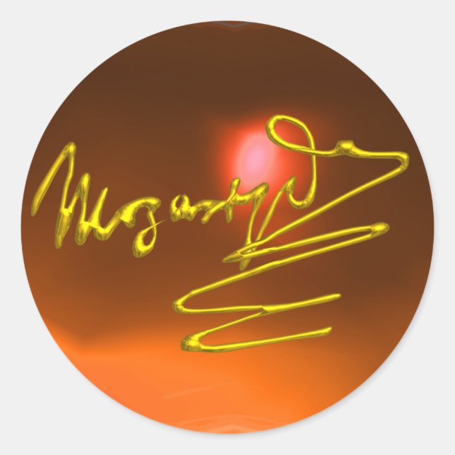 HOMAGE TO MOZART, orange yellow agate Classic Round Sticker (Front)