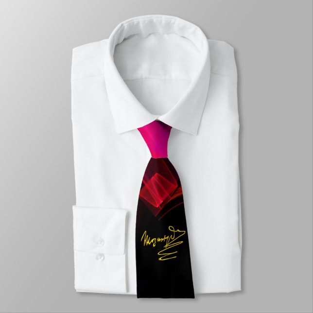 HOMAGE TO MOZART, /Pink Fuchsia Red Fractal Swirls Tie (Tied)