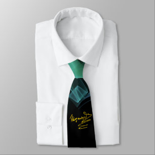 HOMAGE TO MOZART, / Teal Blue Green Fractal Swirls Tie