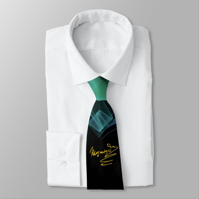 HOMAGE TO MOZART, / Teal Blue Green Fractal Swirls Tie (Tied)