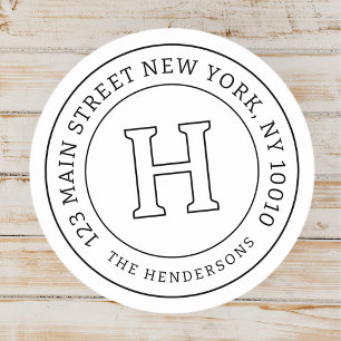 Home Address Chic Modern Family Monogram Classic Round Sticker