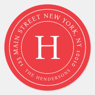 Home Address Modern Simple Chic Family Monogram Classic Round Sticker