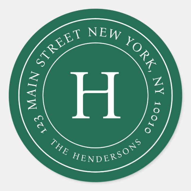 Home Address Modern Simple Chic Family Monogram Classic Round Sticker (Front)